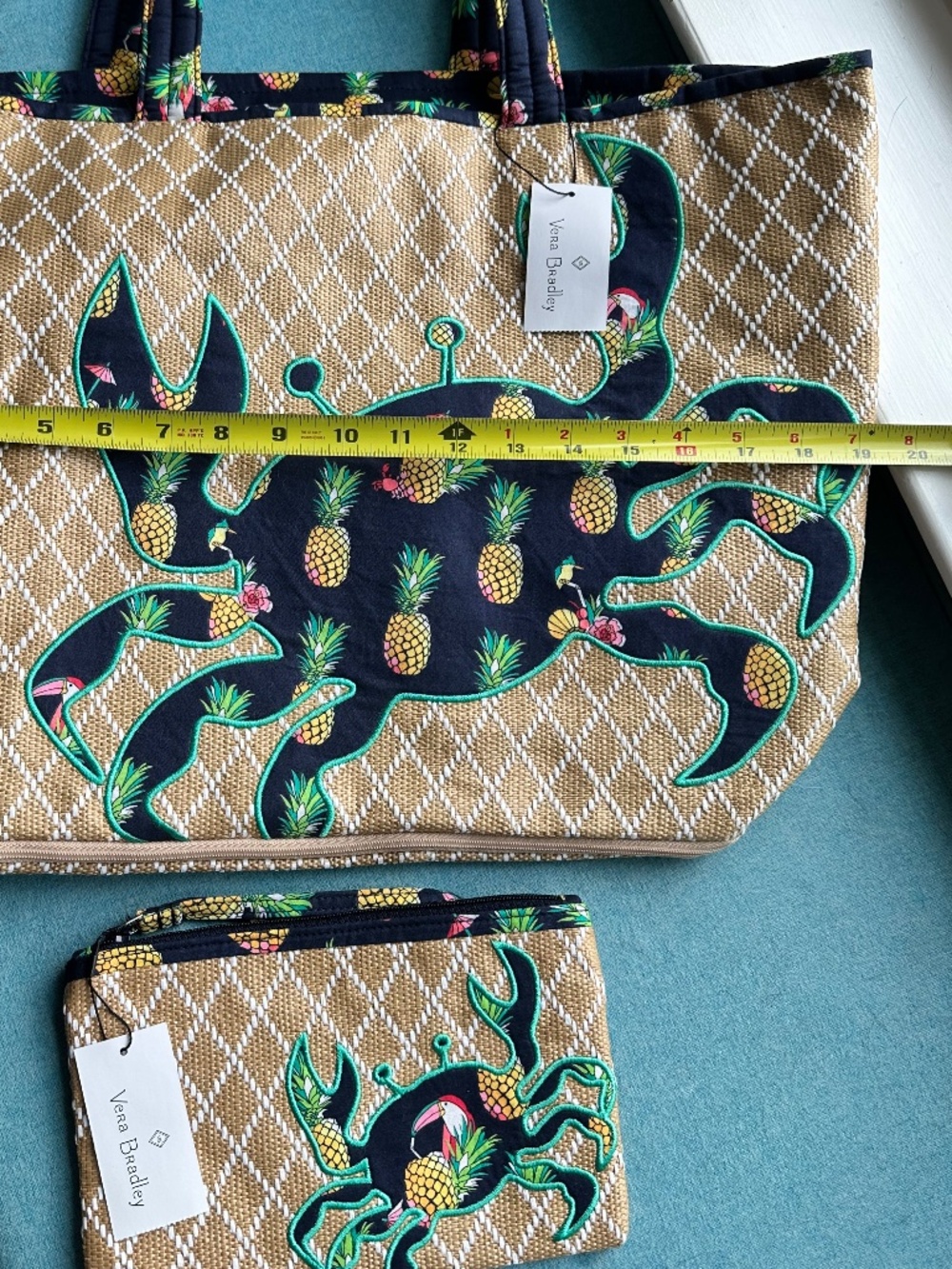Vera Bradley Crab Double beach tote- NWT. Big bag 19 W x 24 Tall, sm 9 W x .5 Ta